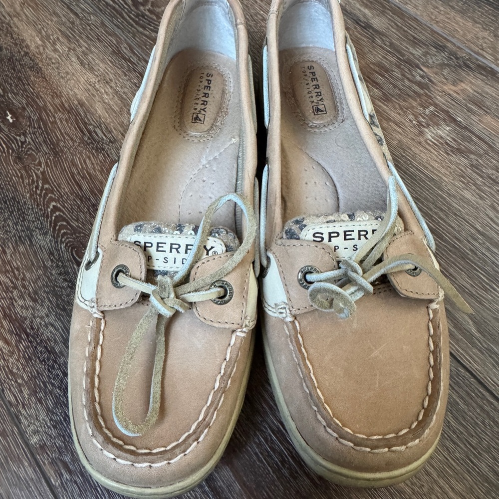 Sperry Tan and Animal Print Boat Shoes - Picture 2 of 4
